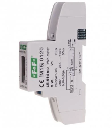 1-fas 230V elektronisk energimätare med impulsutgång, IP20, F&F