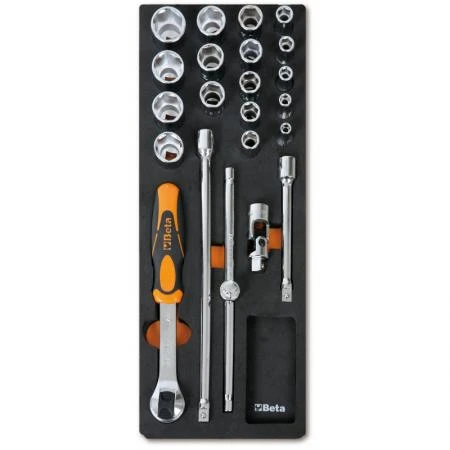 Socket set 3/8 inch, 22 pieces, HEX sockets, extensions, ratchet, BETA Tools