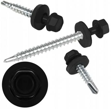Self-Drilling Roofing Screw 500 pcs Black RAL 9005 with EPDM Washer