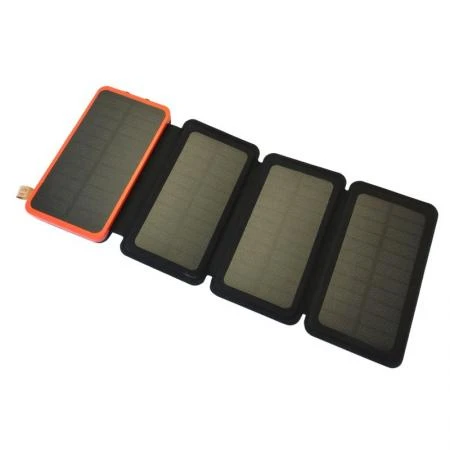 Solcells Powerbank 20000mAh 4 Paneler Vikbar Ficklampa 3 Lägen Dubbel USB Stöttålig, Beast