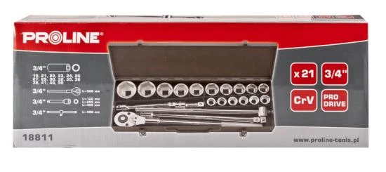 15 Piece Socket set 3/4 Inch, 19-50 mm, Proline