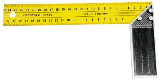 Vinkelhake med linjal på båda sidor, stål, gul-svart, 250 mm