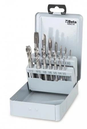 Sats med Gängtappar 14 Delar M3-M12, HSS-Kobolt Stål, Metallask, BETA Tools
