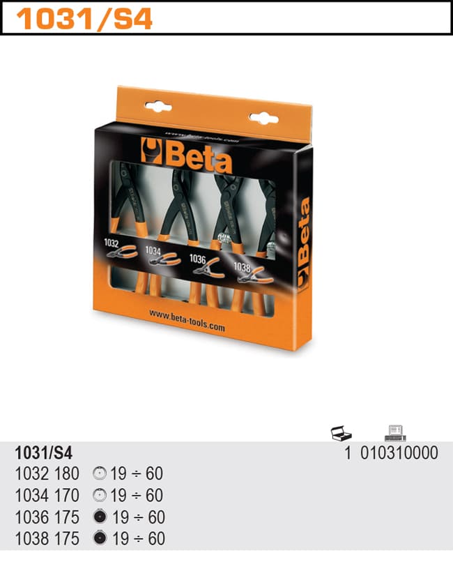 Lock Ring Pliers set 4 Pieces PVC Handles, BETA Tools