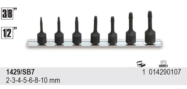 Cone Tapered Screw Extractor set 7 Pieces 1-10 mm 3/8 & 1/2 Square Drive BETA Tools