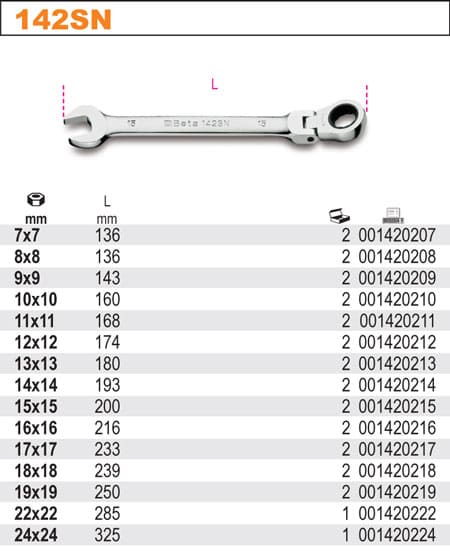 Ratchet Wrench with Locking Function 7-24 mm Chrome, BETA Tools