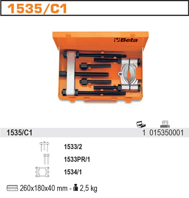 Puller set 5–220 mm with Extension and Separator, BETA Tools