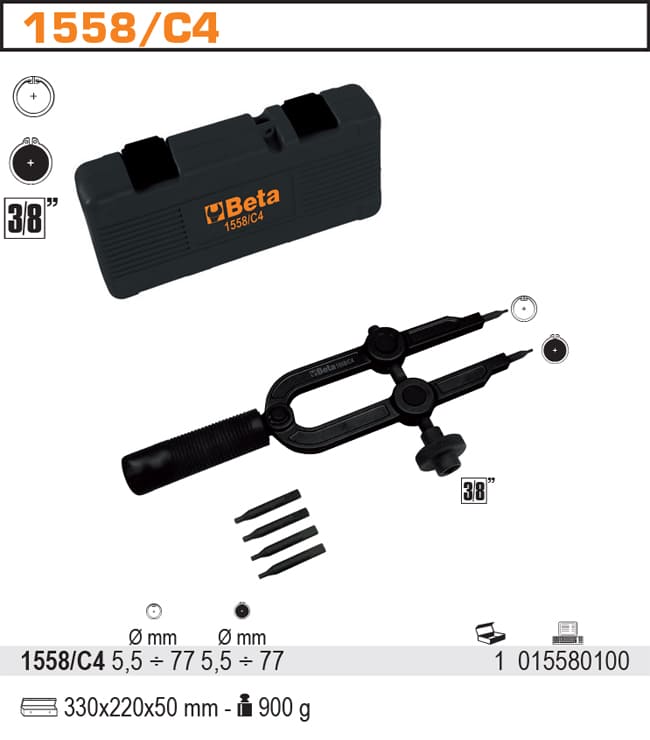 Heavy-Duty Circlip Pliers 2.5–3.5 mm Tips, 3/8” Connection, BETA Tools
