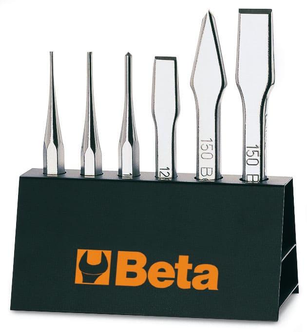 Hammer Chisel set with Metal Stand, 6 Pieces, 2-4 mm 125-150 mm, BETA