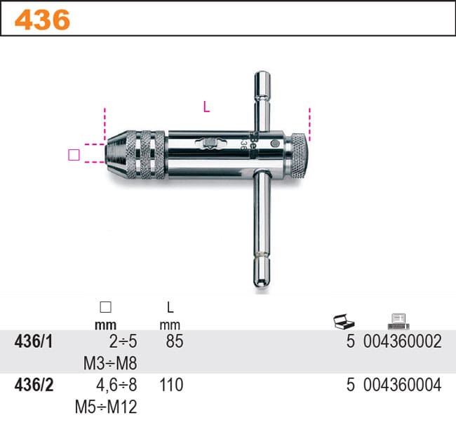 Gängtappshållare Skjutbart Handtag Spärr Båda Håll, 85 mm 2–5 mm M3–M8, BETA Tools