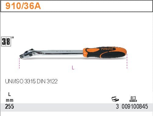 Ratchet Wrench with LED Handle 3/8255 mm Rubber Handle, BETA
