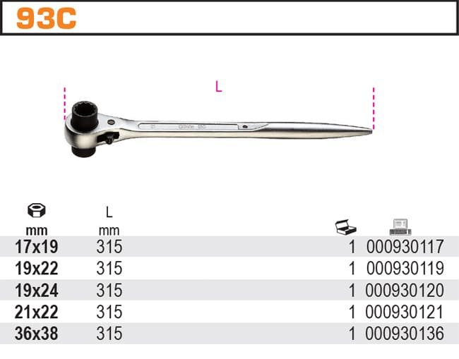 Socket Wrench for Scaffolding 17 x 19 mm-36 x 38 mm, BETA