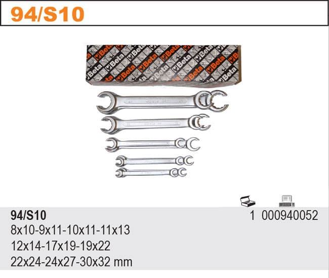 Open Box End Wrench set 10 Pieces 8 x 10 mm-30 x 32 mm, BETA