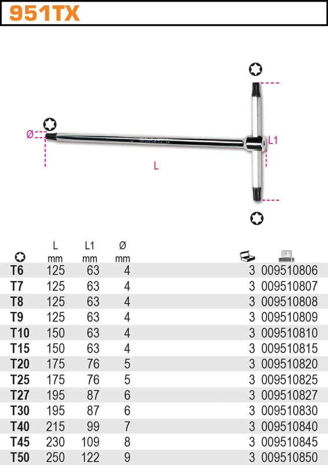 TORX T-handle with three ends T6-T50, BETA Tools