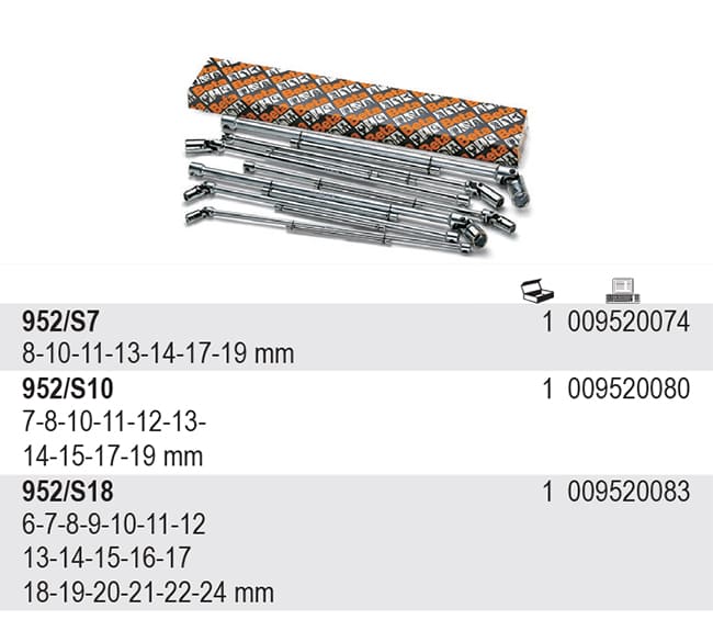 Ratchet Handle with Swiveling Sockets set 7-19 mm, 10 pcs, BETA Tools