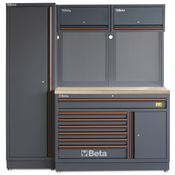 Garageinredning Komplett set med Perforerade Paneler, 7 Lådor & Träbänk, C45PRO