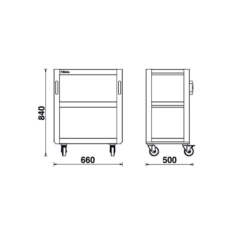 Verktygsvagn 3 Hyllor, 200 kg, 4 Svängbara Hjul, C45PRO