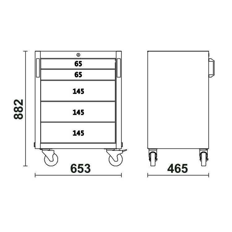 Verktygsvagn 5 Lådor 532 x 406 mm ABS-topp, rostfri, C45PRO