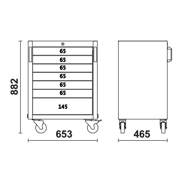 Verktygsvagn 7 Lådor ABS-Arbetsyta, Centrallås, C45PRO, BETA Tools