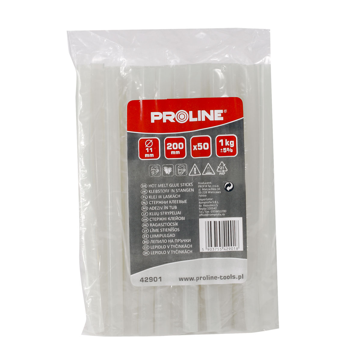 Glue Sticks 11 mm Clear 50pcs x 200 mm 1 kg, Proline