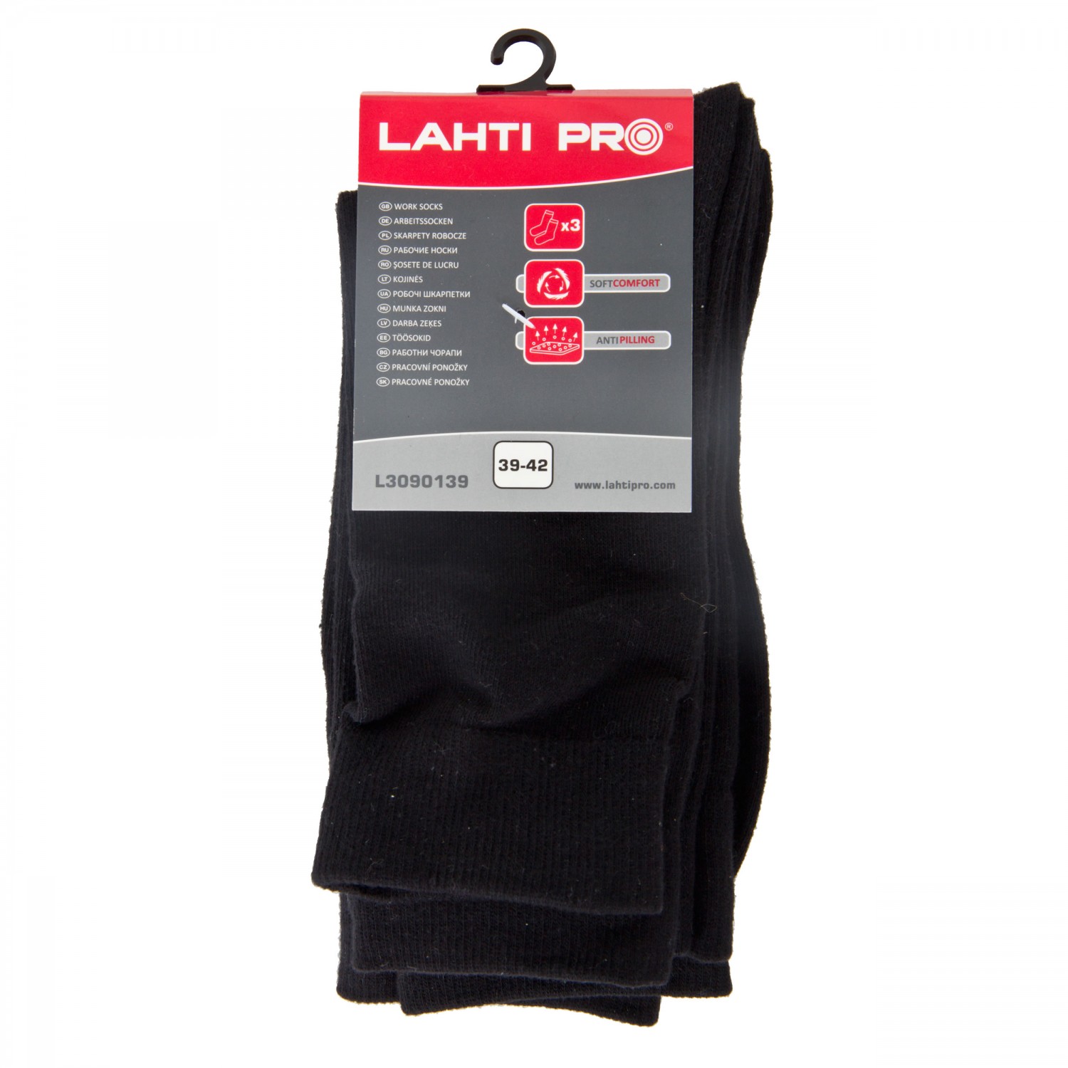 Work Socks Black, Thin, 3 Pairs, 39-42 , LAHTI