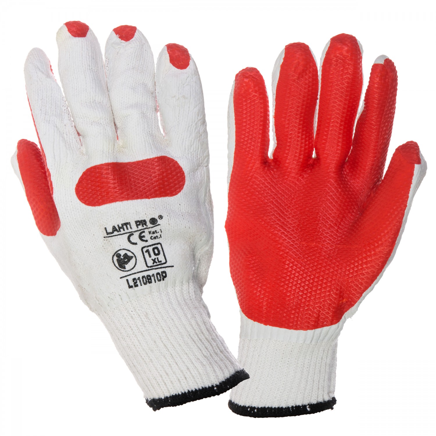 Latexbelagda handskar 12 par storlek 10 CE