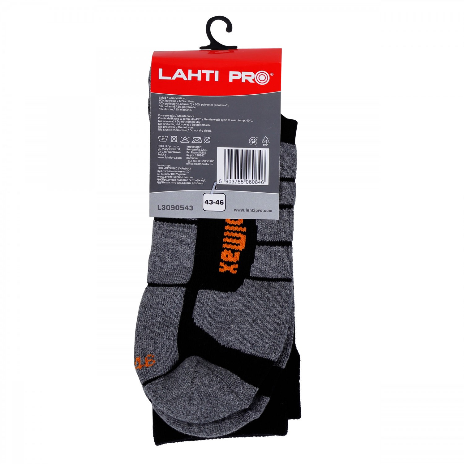 Winter Socks, thermal work socks, grey-orange, 1 pair, LAHTI