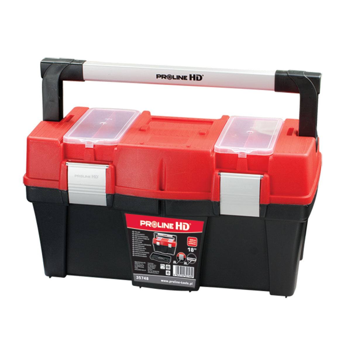 Toolbox 46 x 26 x 25 cm Plastic, Reinforced Aluminum Handle, Proline HD