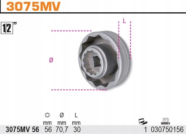Specialhylsa 1/2 Tolvkant 56 mm för Hjulnavsmuttrar, BETA Tools