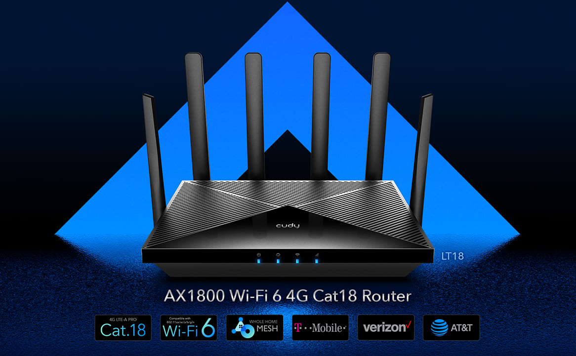 Router WiFi 6e AX1800 CAT18, Dual SIM, WAN 4G LTE 5 band Open WRT, Cudy LT18
