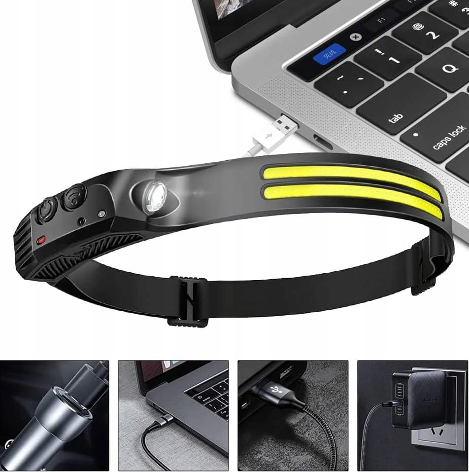 LED Headlight / Flashlight with Motion Sensor 900 lumen, Rechargeable USB-C