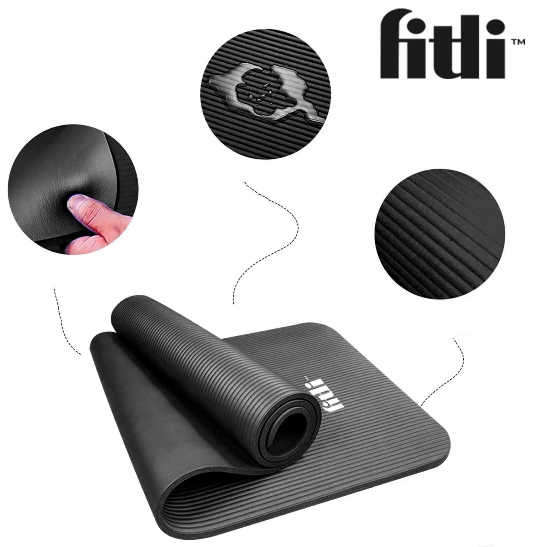 Yogamatta, träningsmatta, skummatta 180 x 61 cm, 1 cm tjock, olika färger, NBR Fitli