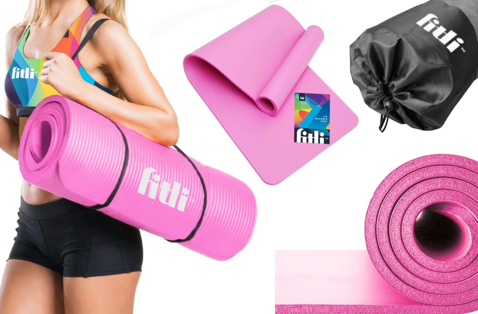 Yogamatta, träningsmatta, skummatta 180 x 61 cm, 1 cm tjock, olika färger, NBR Fitli