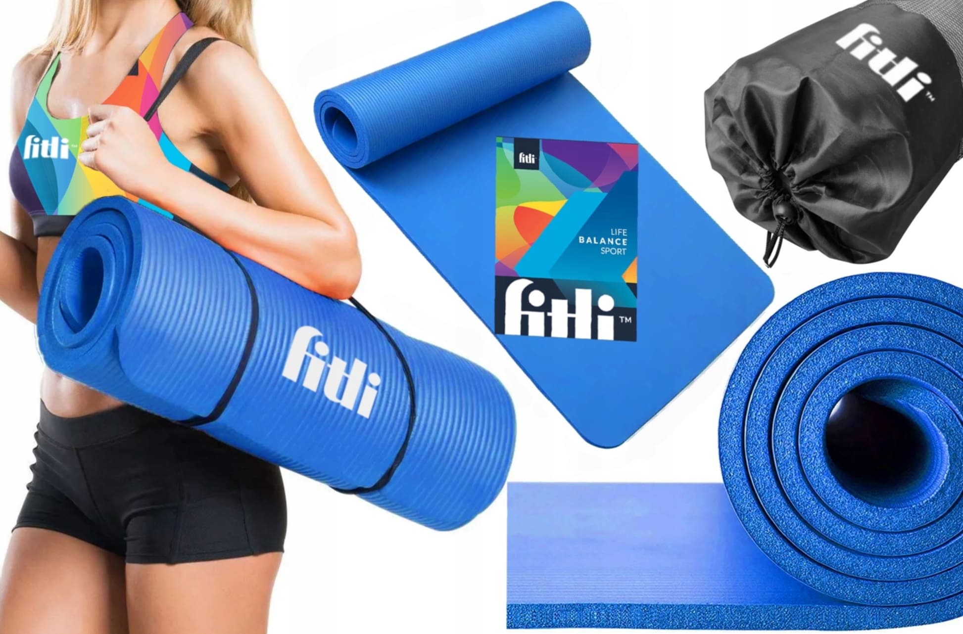 Yogamatta, träningsmatta, skummatta 180 x 61 cm, 1 cm tjock, olika färger, NBR Fitli
