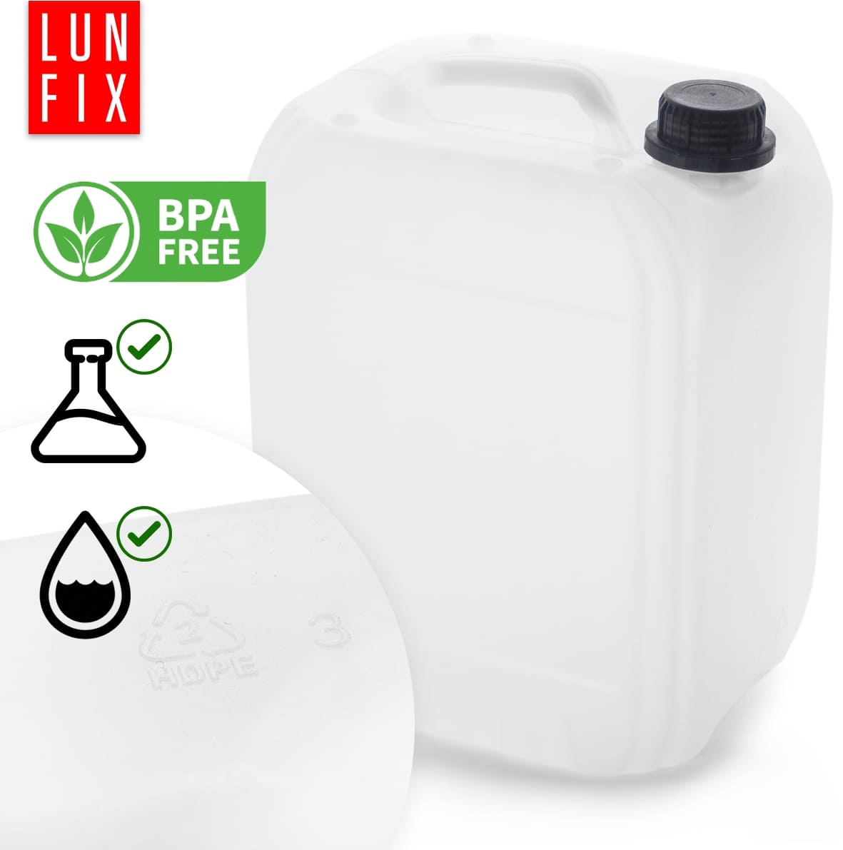 Water Container 20L, Drinking Water Canister, HDPE Plastic, LunFix