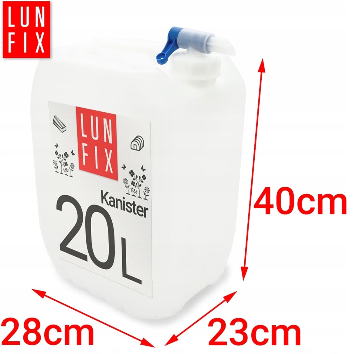 Vattendunk 20L med kran, kanister för dricksvatten, HDPE plast, LunFix