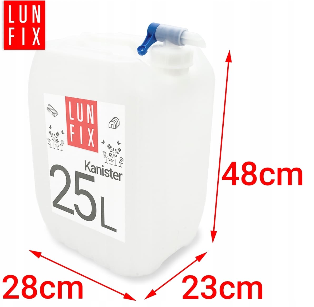Vattendunk 25L med kran, kanister för dricksvatten, HDPE plast, LunFix