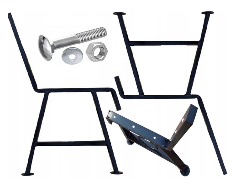 Steel legs for bench with screws, 2 pieces, black powder-coated, seat height 41 cm, seat depth 37 cm, total height 79 cm