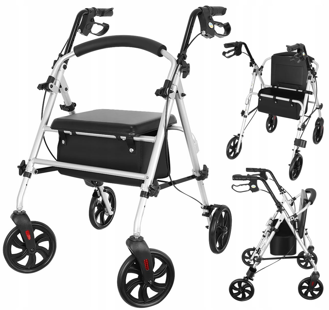 Lightweight rollator, seat, bag, max 120 kg, indoor and outdoor use, silver, Homcom