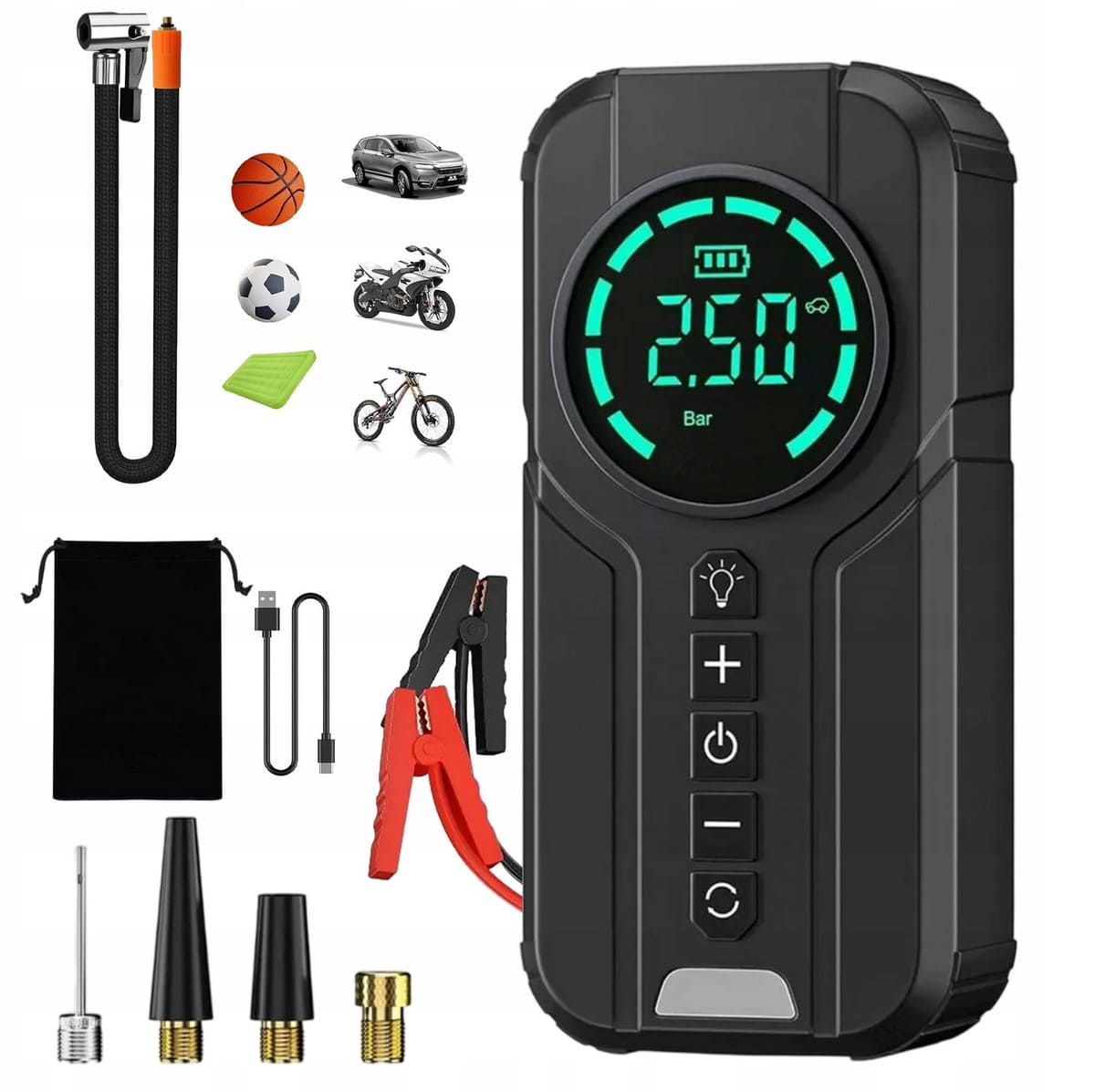 Kraftfull Booster Powerbank Starthjälp och Luftpump 2-i-1, 1000 A, 8400mAh