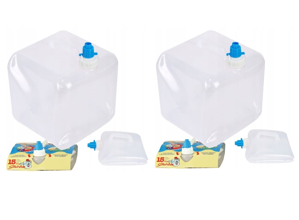 Water container, 2 pcs collapsible containers of 15L each for drinking water, with tap, PVC plastic
