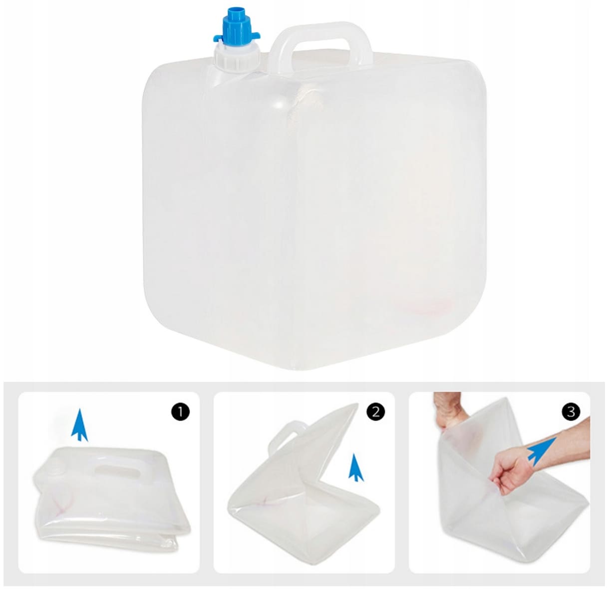 Water container, 2 pcs collapsible containers of 15L each for drinking water, with tap, PVC plastic