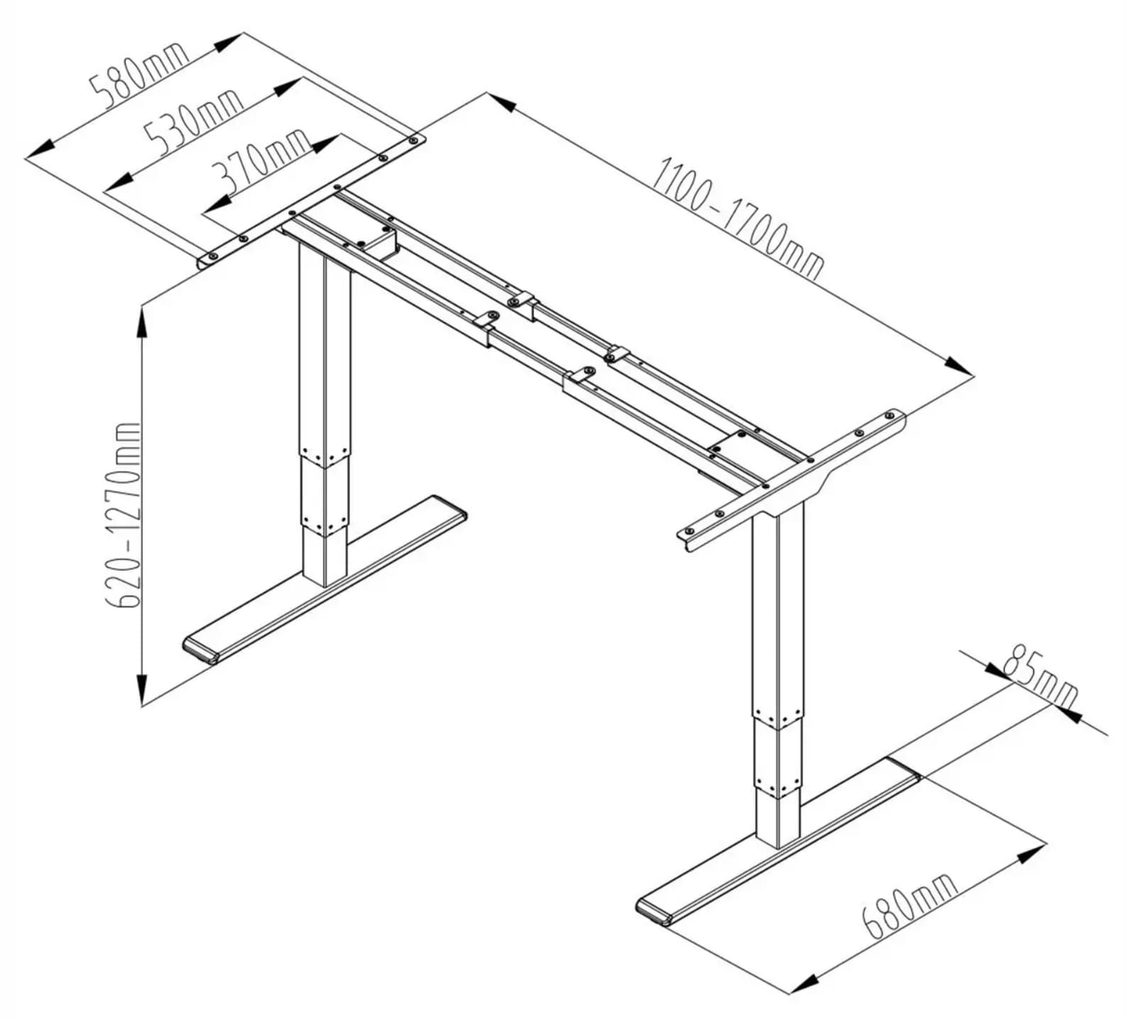 Höj- och sänkbart skrivbord utan toppskiva, elektriskt underrede för bord, max 127 cm höjd och 100 kg, Spacetronik ERGOLINE