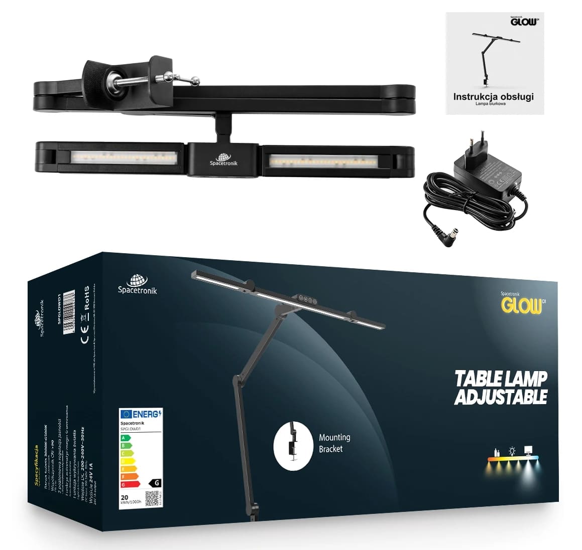 Glow D1 Adjustable Black Desk Drafting Lamp 24W, Spacetronik