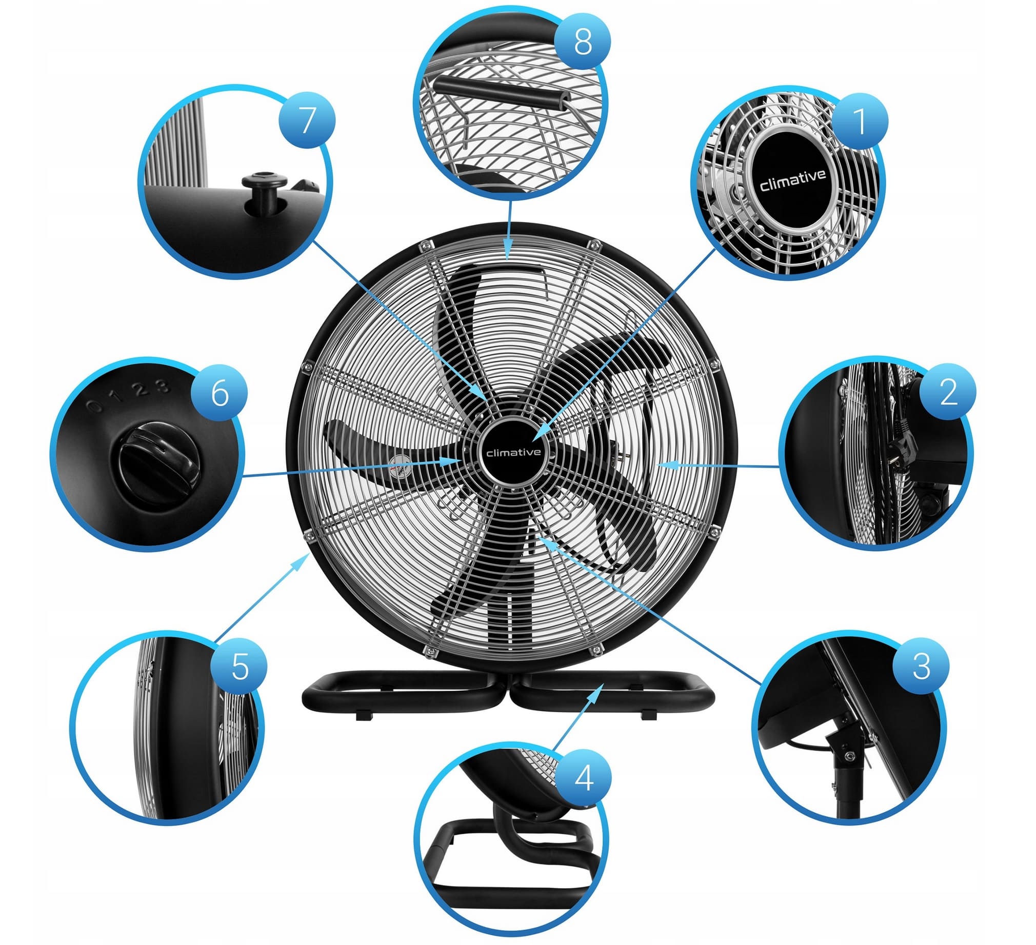 Axial fan 120W 45 cm (18) floor model, strong floor fan 6300 m³/h, Climative Tornado 5B