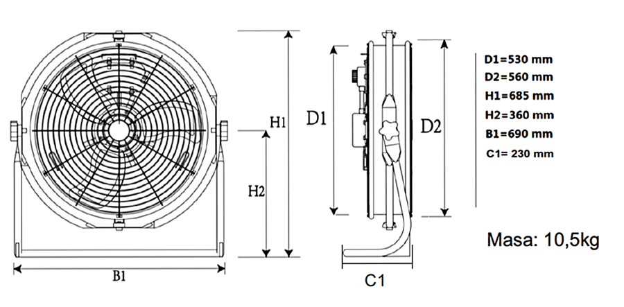 Industrial Drum Fan 56 cm  Floor Model 140W 7200m³/h Orange Powder-Coated, Xaram Energy