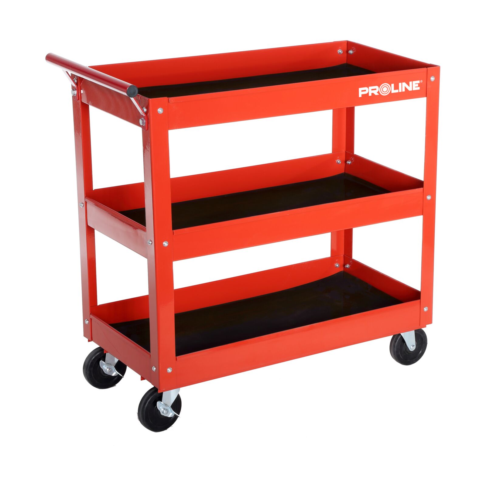 Tool Cart 3 Shelves 200 kg Load Capacity, Steel 2 mm, Rubber Mats, Brake, 73 x 38 x 76 cm, Proline