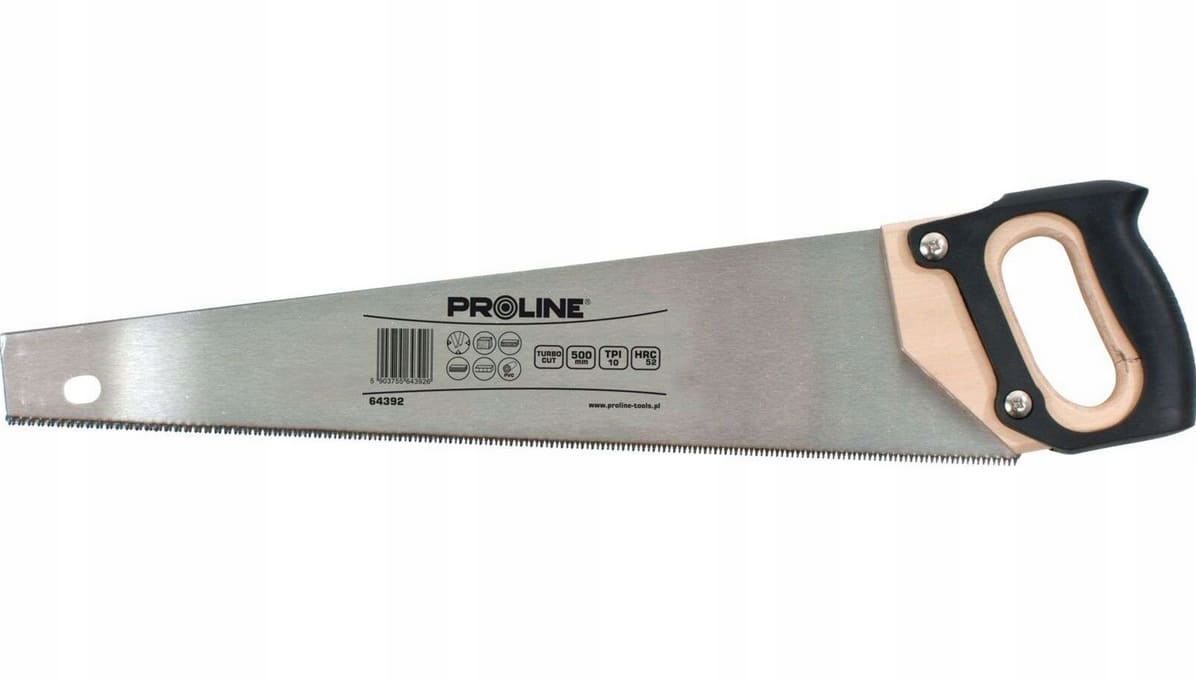 Handsaw 400 mm / 450 mm / 500 mm, 10TPI, Wood Handle with Rubber Grip, Turbo, for Wood and Plastic, Proline