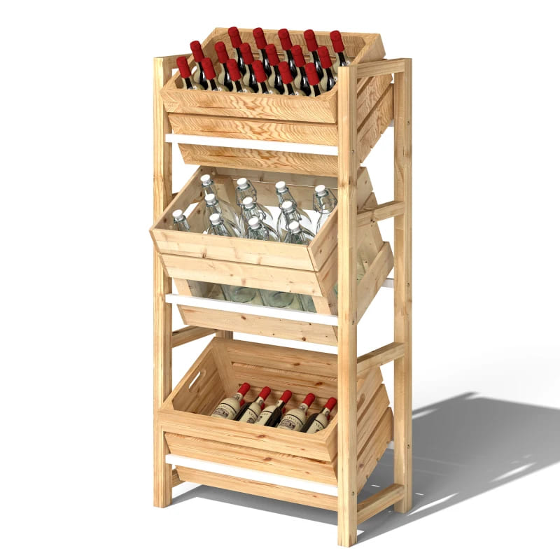 3-Tier Beverage Crate Shelf, Wooden Rack, Outsunny