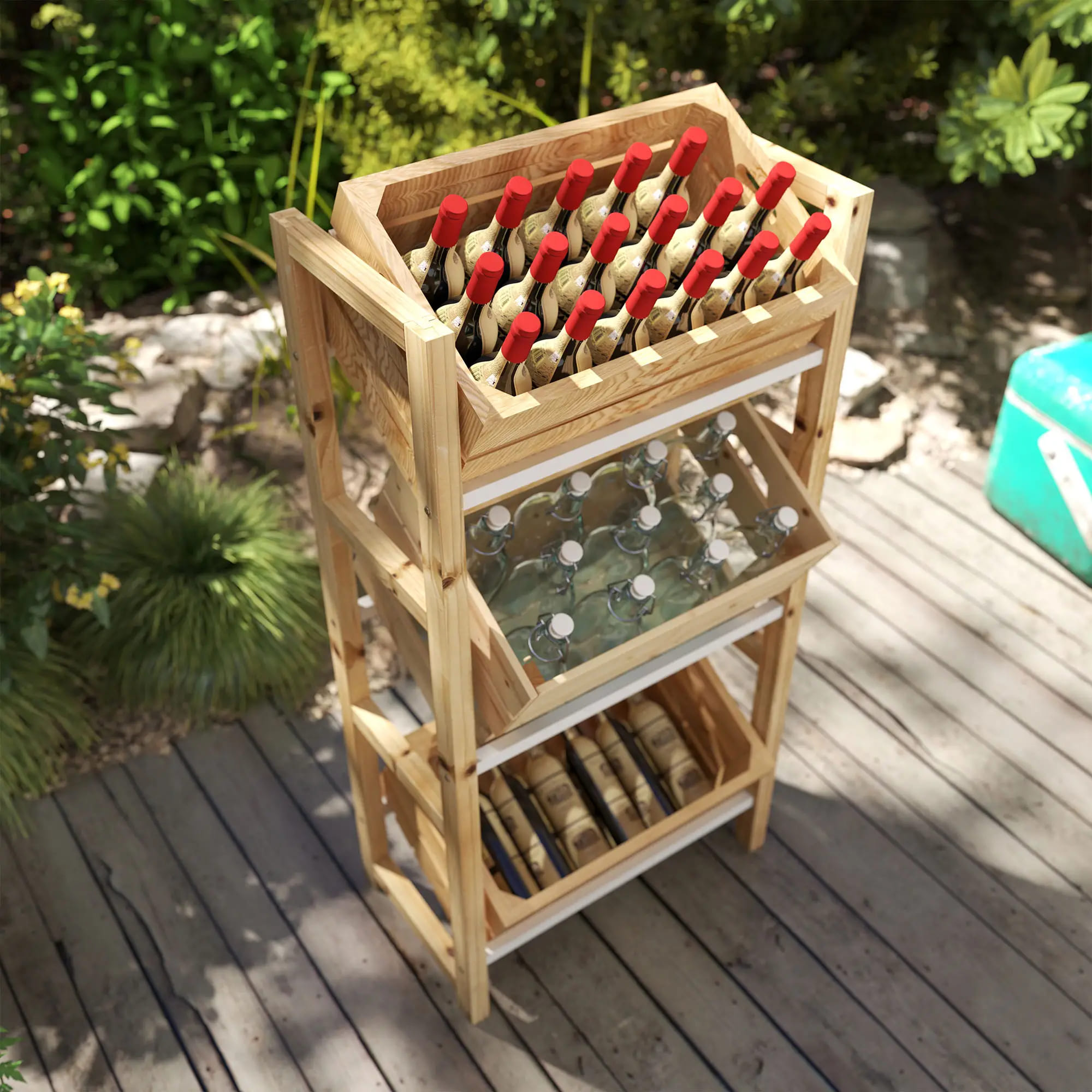 3-Tier Beverage Crate Shelf, Wooden Rack, Outsunny